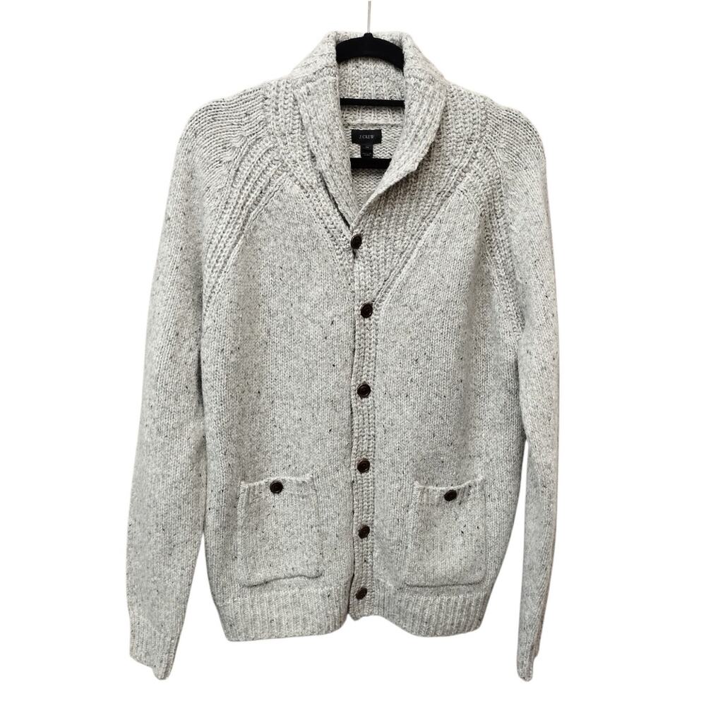 J Crew Mens Wool Blend Shawl Collar Cardigan Medium Speckled Fisherman Preppy